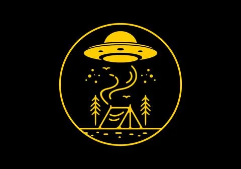 Alien camp area line art illustration Illustrazione stock