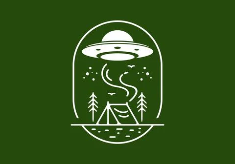 Alien camp area line art illustration Illustrazione stock