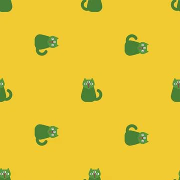 Alien cat Pattern seamless. Pet green monster Background. Baby fabric texture Stock Illustration