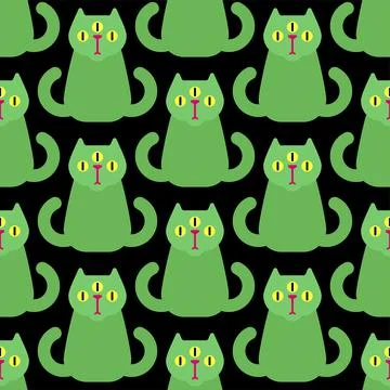 Alien cat Pattern seamless. Pet green monster Background. Baby fabric texture イラスト素材