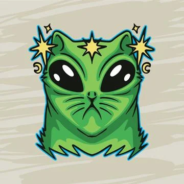 Alien cat with shine and moon crown design cute and cartonish graphic resourc Stock Illustration