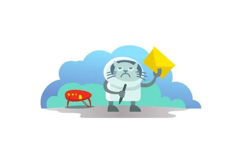 Alien cat in spacesuit arrived on rocket and brought letter postman. Funny news Stock Illustration