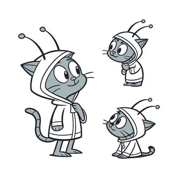 Alien cat with three eyes and antennas Stock Illustration