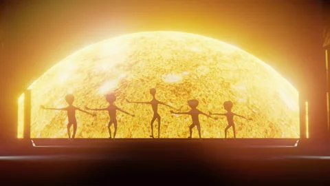 Alien Celebration in Front of the Radiant Sun Video stock 290403216