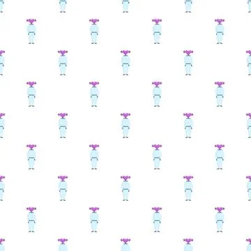 Alien character seamless pattern drawing on white Illustrazione stock