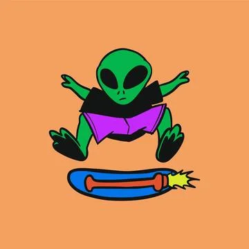 Alien character skate hover board design characteer for streetwear merch Stock Illustration
