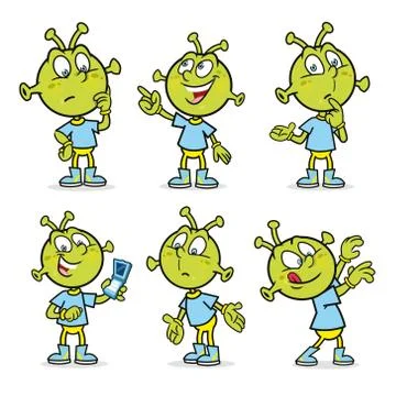 Alien character in various poses Stock Illustration