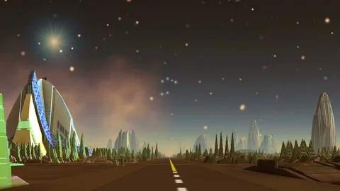 Alien City and UFO  Stock Footage 74950573