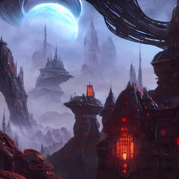 Alien city on another far away planet, Older civilisation Illustrazione stock