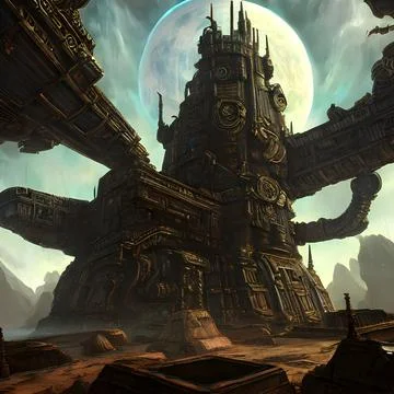 Alien city on another far away planet, Older civilisation Stock Illustration