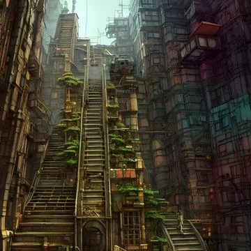 Alien city on another far away planet, Older civilisation Stock Illustration