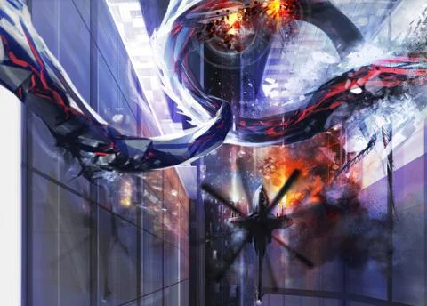 Alien city destruction Stock Illustration