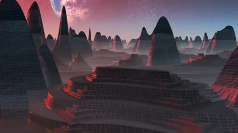Alien City at sunset Stock Footage 33292030