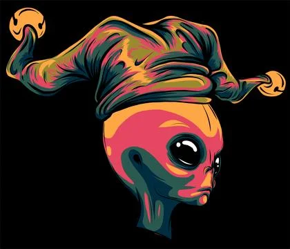 Alien clown face vector on black background Illustrazione stock
