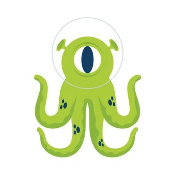 Alien comic character with tentacles isolated icon Stock Illustration