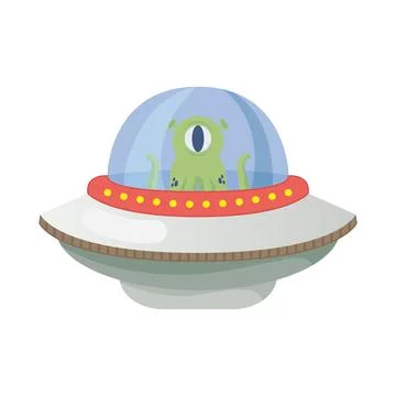 Alien comic character with tentacles in ufo Stock Illustration