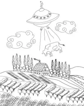 Alien cow abduction Stock Illustration