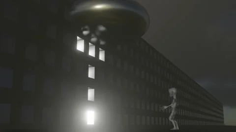 Alien Crash spaceship into Apartment Stock Footage 136344014