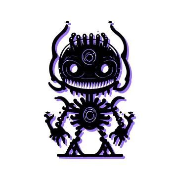 Alien Creature Silhouette with Three Eyes and Tentacles. Concept of Extrate.. Stock Illustration