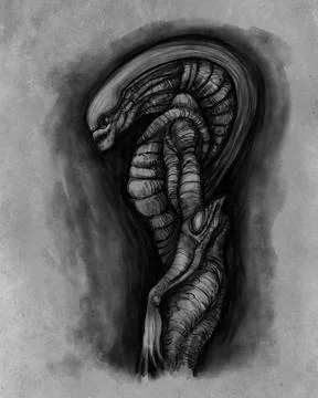 Alien creature, sketch, character idea for horror or game Stock Illustration