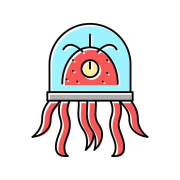 Alien creature with tentacles color icon vector illustration Stock Illustration