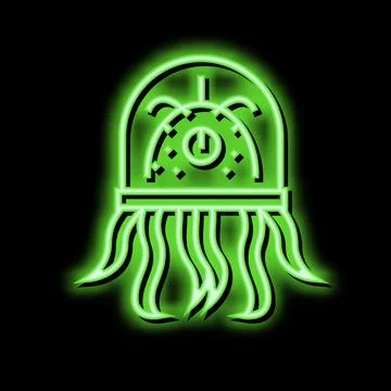 Alien creature with tentacles neon glow icon illustration Stock Illustration