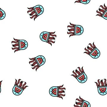 Alien creature with tentacles vector seamless pattern イラスト素材