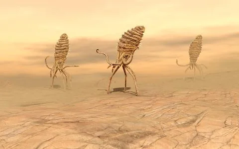 Alien creatures in a desert landscape Stock Illustration