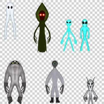 Alien Cryptids PNG Collection – Flatwoods, Nightcrawler &amp; Blue Aliens Stockillustratie