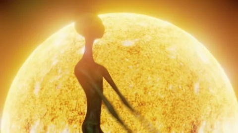 The alien dances fast in front of the sun Stock Footage 290472780