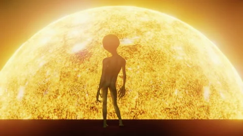 The alien dances to the music in front of the sun Stock Footage 290475520