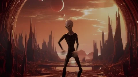 The alien is dancing on the alien planet 01 Stock Footage 258201890