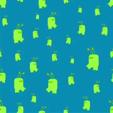 Alien dancing pattern seamless. UFO dance cartoon background. Baby fabric orn Stock Illustration