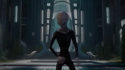 Alien dancing in a science fiction setting 01 Stock Footage 258105049