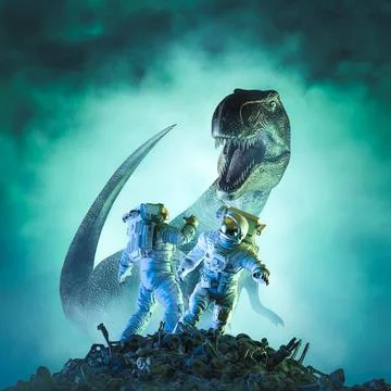 Alien dinosaur astronauts Stock Illustration