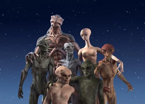 Alien Diversity: Group Portrait Stock Illustration