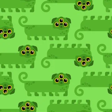 Alien dog green cartoon pattern seamless. UFO pet background. Baby fabric tex イラスト素材