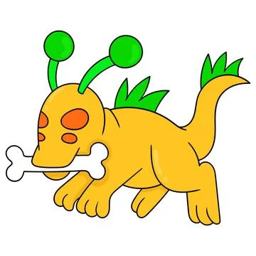 Alien dog is running bone, doodle icon image kawaii alien dog is running b... Stock Photos