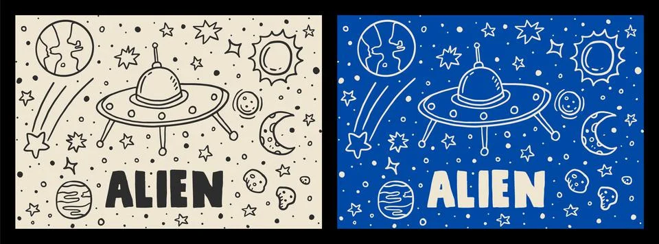 Alien Doodle and Background Design Stock Illustration