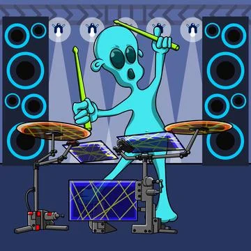 Alien Drummer in rock band Illustration Stock Illustration