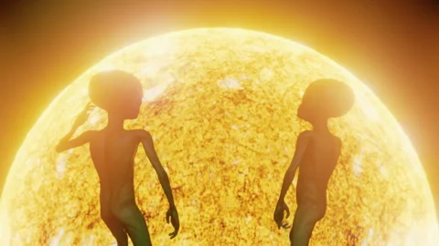 Alien duo dance in front of the sun Stock Footage 290374492