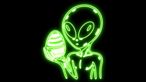 Alien with Easter Egg Neon Animation Drawing Stock Footage 303345165