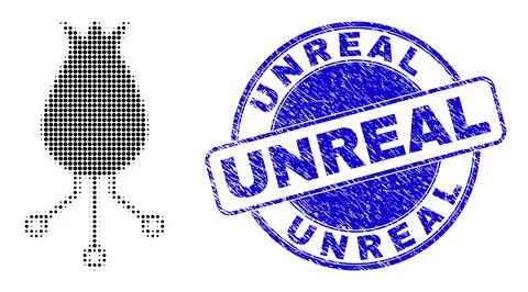 Alien Egg Circuit in Halftone Dot Style with Blue Distress Unreal Seal 스톡 일러스트