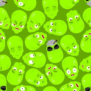 Alien emoji face pattern seamless. UFO emoji background. Space invader gree.. Illustrazione stock