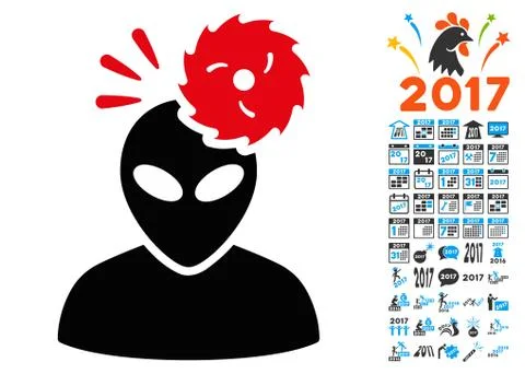 Alien Exploration Icon with 2017 Year Bonus Symbols Stock Illustration