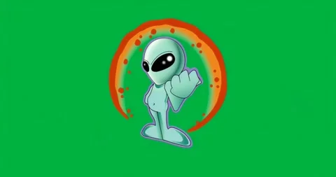 Alien extending fist toward viewer over glitch pixels orange arc for tech on Stock Footage 317450260