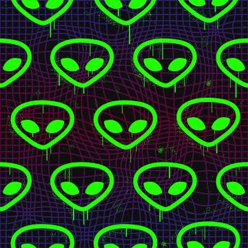 Alien face and warp grid seamless pattern. Vector wallpaper illustration Stock Illustration