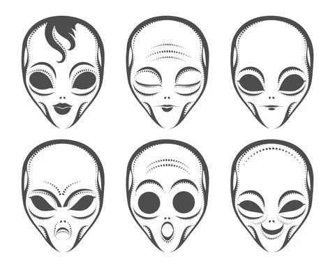 Alien Face Different Expression Set Stock Illustration