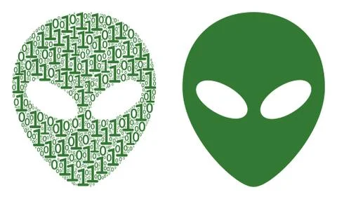 Alien Face Mosaic of Binary Digits 스톡 일러스트
