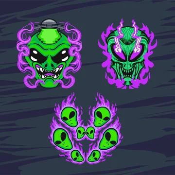 Alien face pack graphic tshirt print for streetwear design Stock Illustration